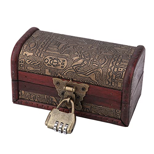Ejoyous Boîte en Bois avec Couvercle, Petit Coffre au Trésor, Coffre en Bois avec Serrure à Combinaison, Boîte à Bijoux pour Petite Taille avec Verrouillage