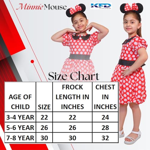Image of Kaku Fancy Dresses Polyester Minnie Girl Cartoon Costume -Red & White, 3-4 Years
