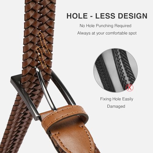 Leather Braided Belts Men - 1 1/4“ Woven Stretch Belts for Men Casual Dress - Elastic & Exceptionally Durable3