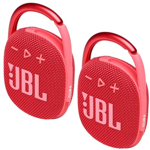 JBL 2 Pack Clip 4 Waterproof Wireless Audio Bluetooth Speaker Bundle (Red)