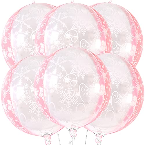Image of KatchOn, Huge 22 Inch Pink Snowflake Balloons - Pack of 6 | Mylar Snowflake Balloon, Pink Snowflake Decorations | Birthday Decorations For Women | Baby Shower, Princess Birthday Decoration