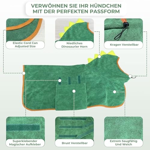 Bibykivn Bademantel für Hunde aus Mikrofaser, Handtuch für Hunde, schnell trocknend, saugfähig, mit Klettverschluss, verstellbar, für Haustiere und Katzen (Grün, M)