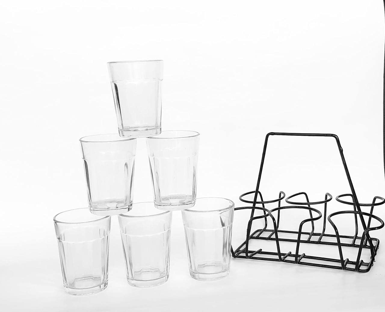TopsyTurvy Coloured Chai Glasses | Tea Cups with Glass Stand - Set of 6