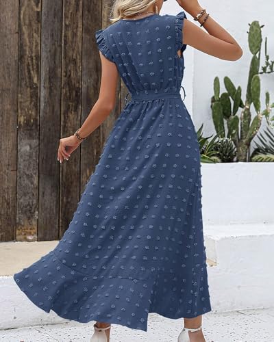 BTFBM Women V Neck Summer Dress 2025 Cap Sleeve Swiss Dot Boho Flowy Ruffle Slit Beach Party Long Maxi Cocktail Dresses4