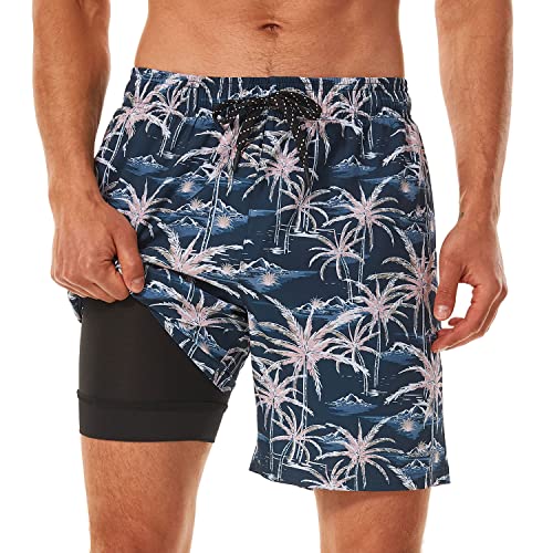 Image of HODOSPORTS Mens 7 inch Swim Trunks with Compression Liner S-6XL Quick Dry Swimming Shorts Zipper Pockets Swimsuits