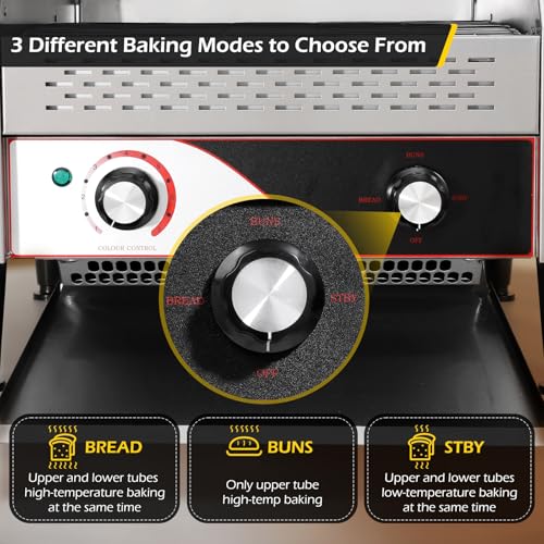 Image of Dyna-Living Commercial Conveyor Toaster 450 Slices /Hour Restaurant Conveyor Toaster for Bun Bagel Bread, 1900W Heavy Duty Stainless Steel Commercial Toasters Bun Toasters