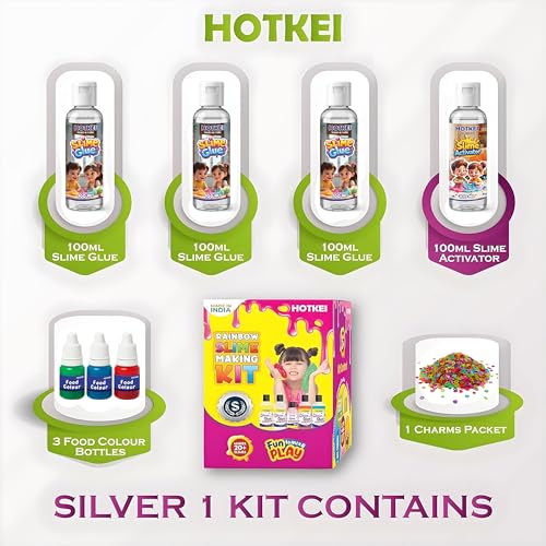 Image of HOTKEI (Make 15+ Slimes) Multicolor Scented DIY Magic Toy Slimy Slime Activator Glue Gel Jelly Putty Making kit Set Toy for Boys Girls Kids Slime Activator 3 Transparent Glue &1 Activator