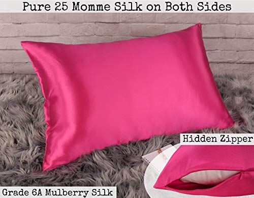 Celestial Silk 100% Pure Mulberry Silk Pillowcase Premium 25 Momme For Hair And Skin, Hypoallergenic Charmeuse Silk Weave On Both Sides - Hidden Zipper Closure (King, Hot Pink) #TOP2