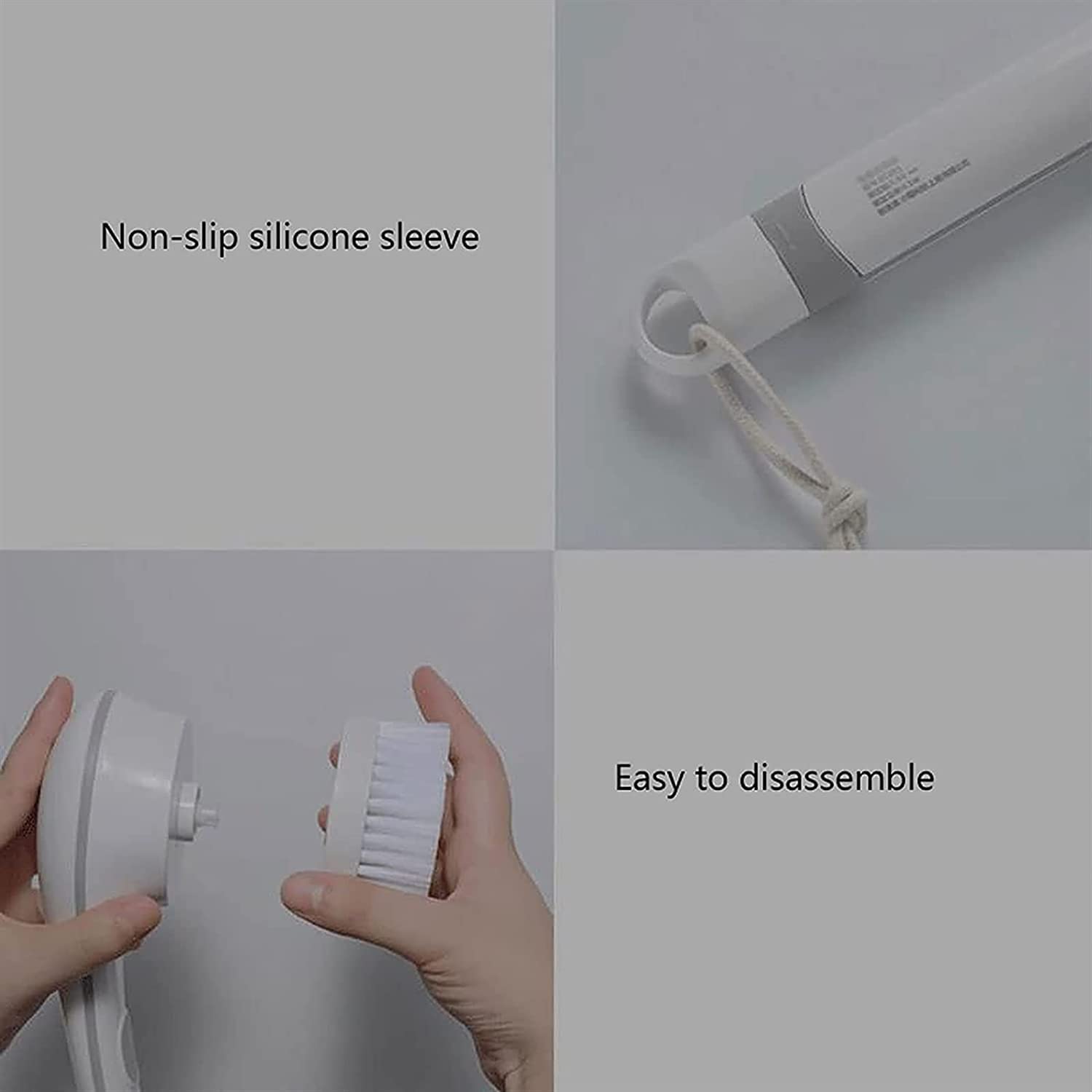 Cepillo de baño de Cuerpo eléctrico Cuerpo de Manga Larga y Cepillo de Limpieza Facial Cepillo de Ducha Recargable con 4 Cabezas de Cepillo de Giro