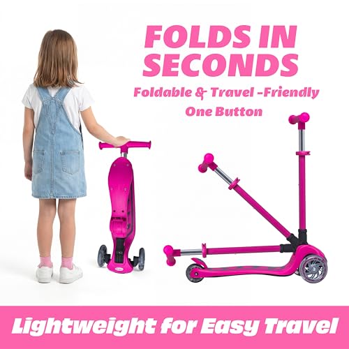 Image of SKIDEE Kick Scooter for Kids Ages 3-5 | Foldable 3 Wheel Scooter with Lean-to-Steer, Adjustable Height, Removable Seat & LED Light Wheels | Toddler Scooter Up to 12 Year Old Boys /Girls