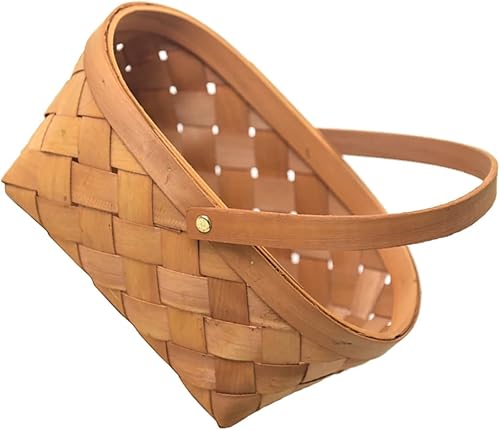 NOLITOY 1 contenedor pequeño de pascua con mango de pasto marino, con virutas de mimbre, flores de campo, astillas naturales, hecho a mano,