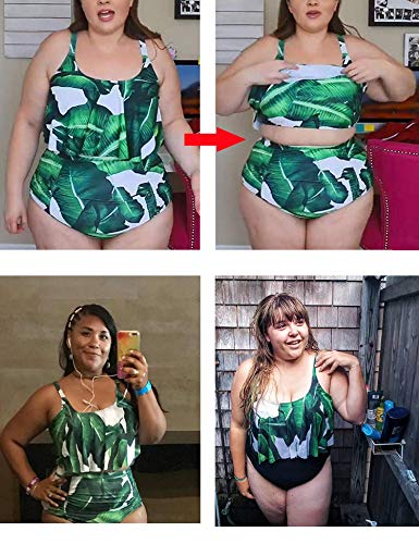 ADOME Women Bikini Set Tummy Control Swimsuit Two Piece High Waist Floral Swimwear Plus Size2