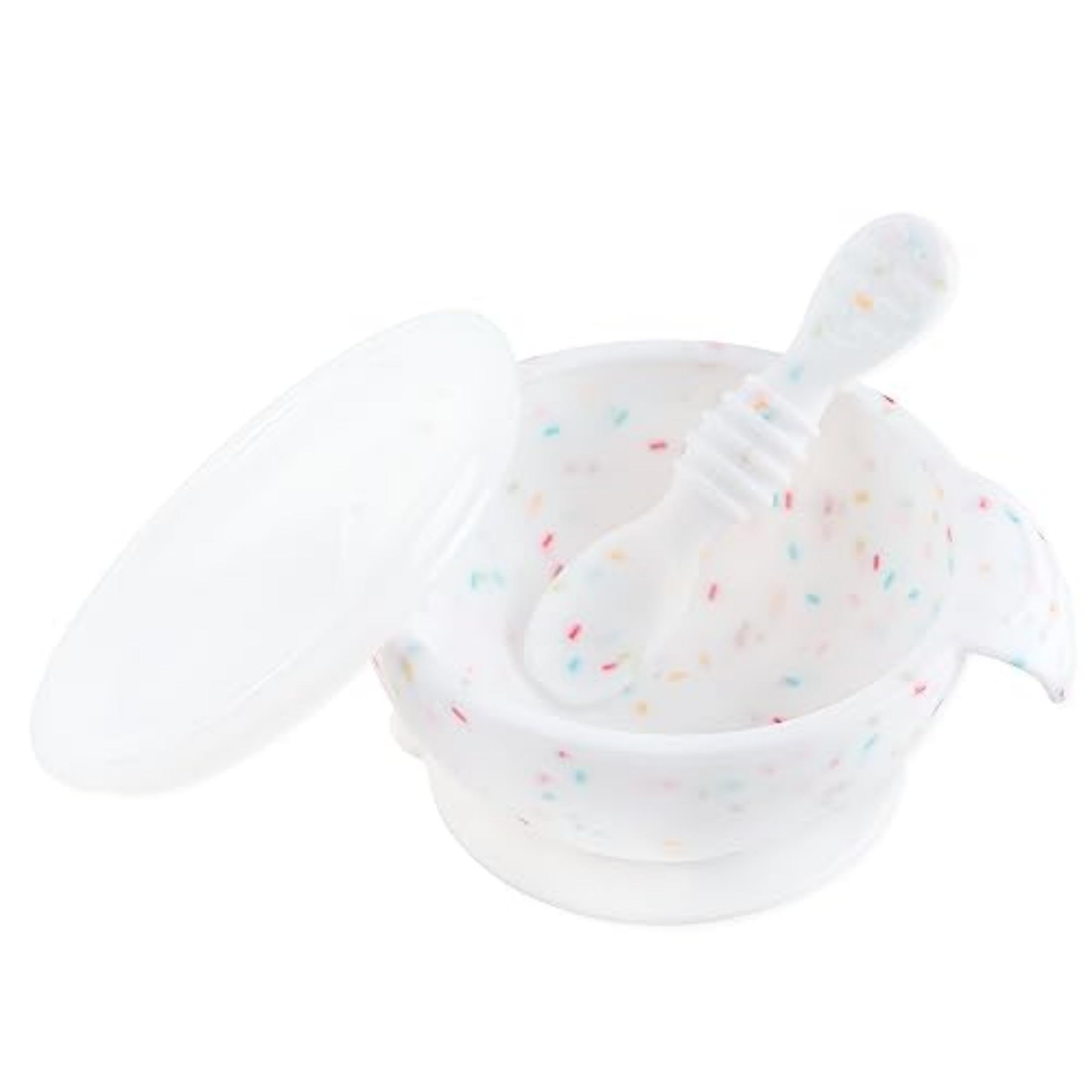 BumkinsSuction Silicone Baby Feeding Set, Bowl, Lid, Spoon, BPA-Free, Vanilla Sprinkle