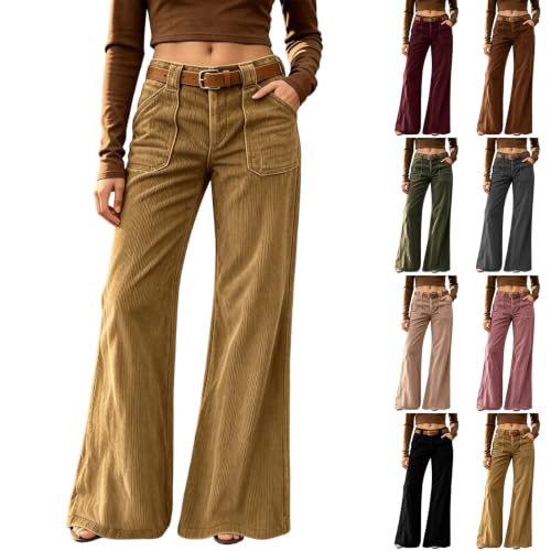 Womens Corduroy Pants Wide Leg High Waisted Dressy Work Baggy Long Trousers - image 1