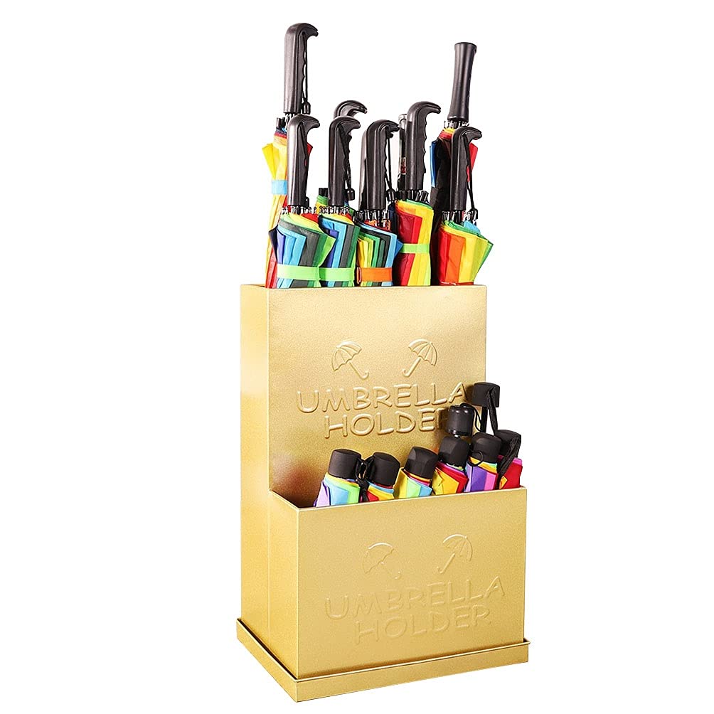 WXPGFEQ Metal Umbrella Stand with Drip Tray & Grid Drain Rack, Holds 28 Umbrellas - Stylish Holder for Hallway & Entrance Organization