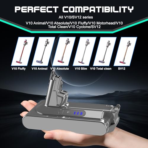 Image of High Capacity 25.2V 7000mAH V10 Battery SV12 Compatible with Dyson V10 Battery Replacement for Dyson SV12 /Animal /Absolute /Fluffy /Motorhead Series Vacuum Cleaner, with 2 Filters(Not Fit V8 SV10)