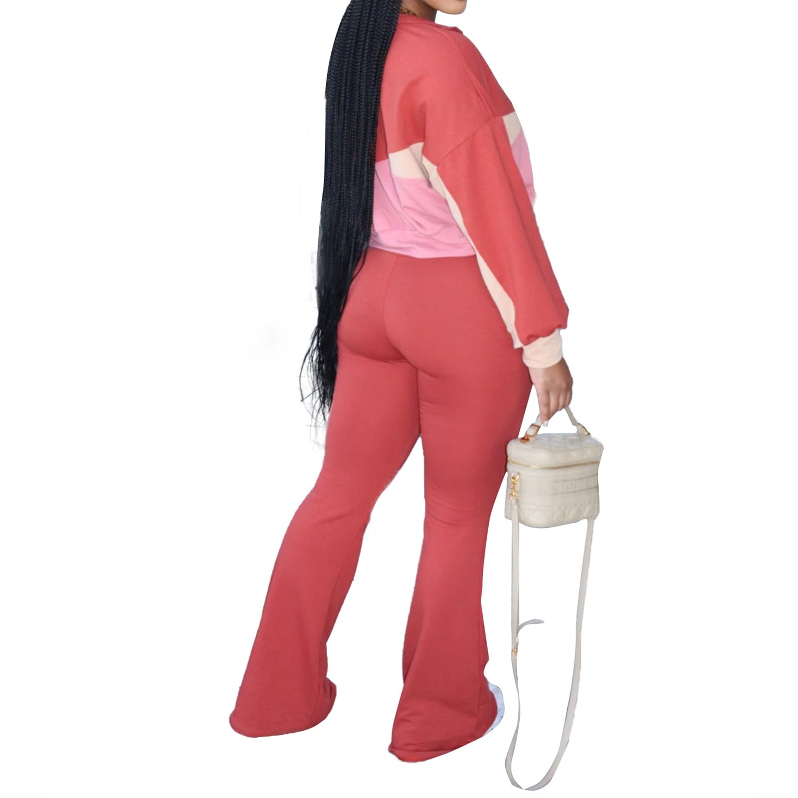 Greabuy Zweifarbiges Sport-Set für Damen, langärmelig, bauchfreie Jacken mit weitem Bein, Lounge-Sweathose, Trainingsanzüge, Sportbekleidungs-Set
