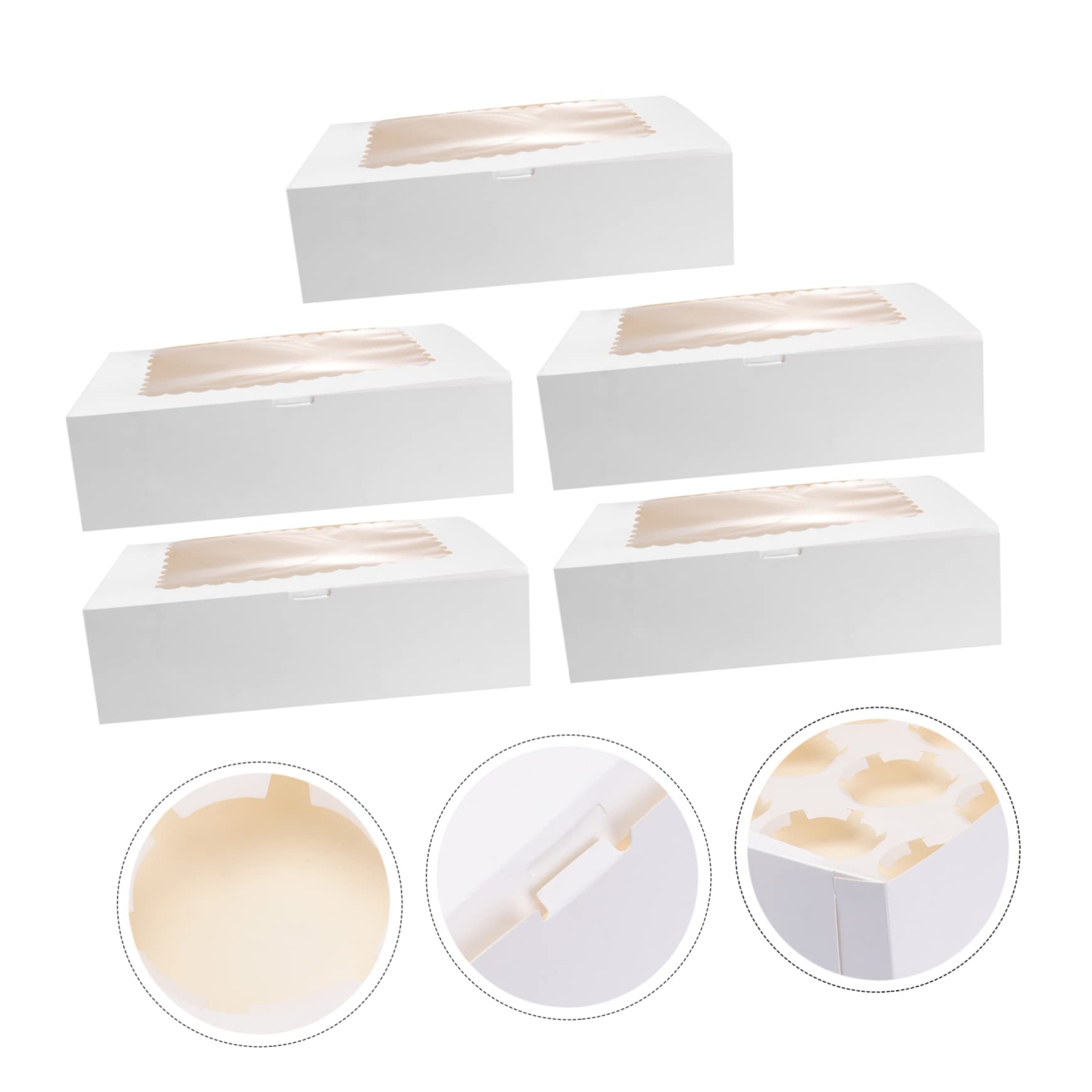 Luxshiny 5pcs White Cupcake Boxes with Window Cavity Muffin Container for Parties Gatherings and Picnics Design for and Reuse