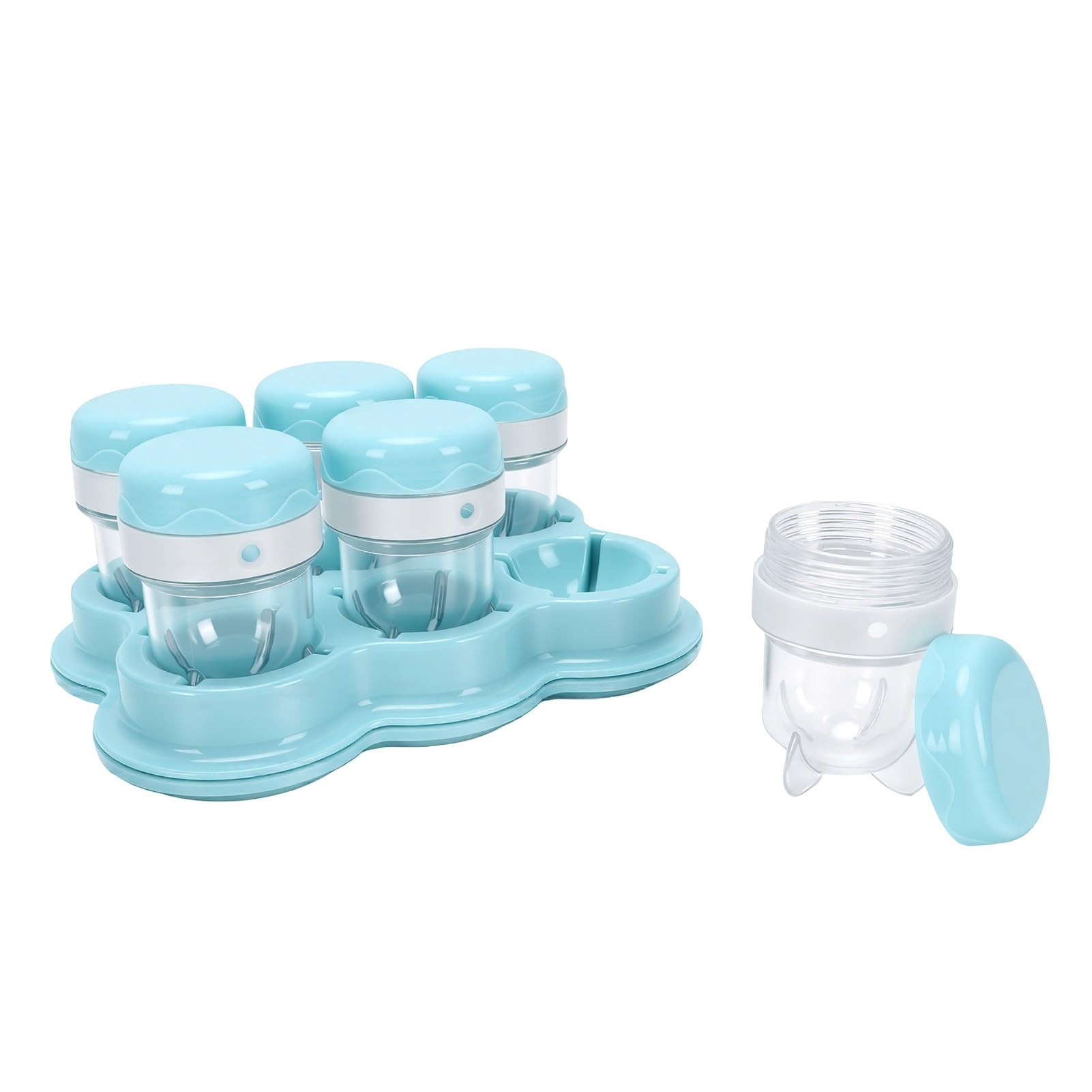 Fockety Robot de Cocina para Bebés, Procesador Multifunción de 200 W con Recipiente para Alimentos y Cuchillas de Acero, Batidora para Purés de Frutas, Verduras y Carnes (Azul Claro) (Enchufe de la