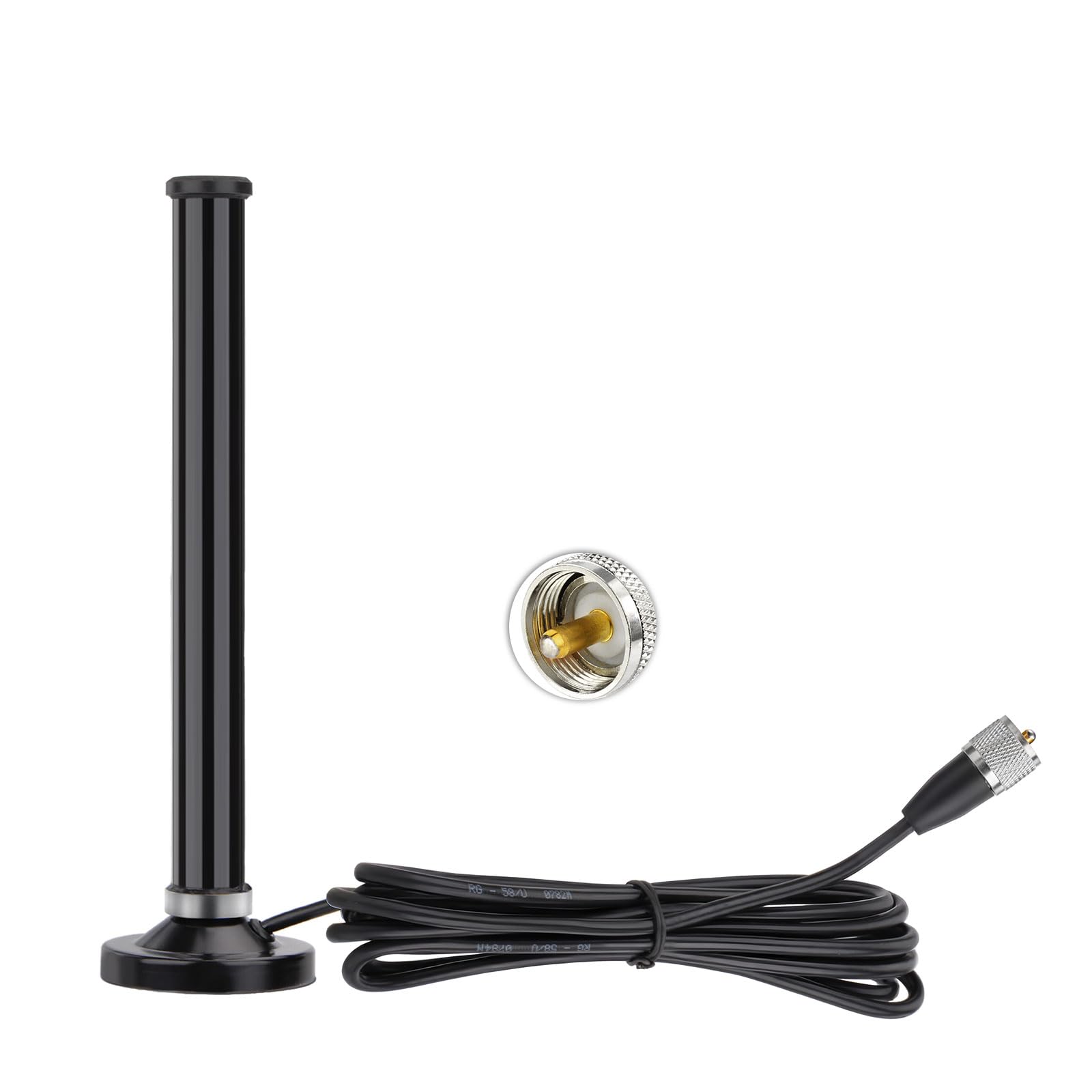 Bingfu Antenna VHF UHF Veicolare Fibra di Vetro Maschio PL259 2.5/3.5 dBi | Bibanda 136-174/400-460 MHz, Base Magnetica, Cavo R58 5 m, per Camion Camper SUV, Radio Mobile, Radioamatore, VHF Marino