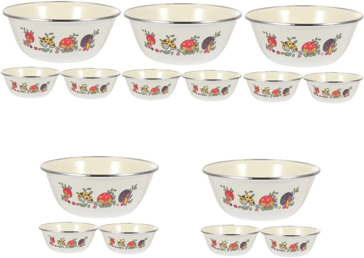 エナメルスープボウル 結婚式の装飾 アジアンインテリア 3個 ホーム蓋 ヌードル エナメル サラダスタイル Cm コンテナ ボウル 