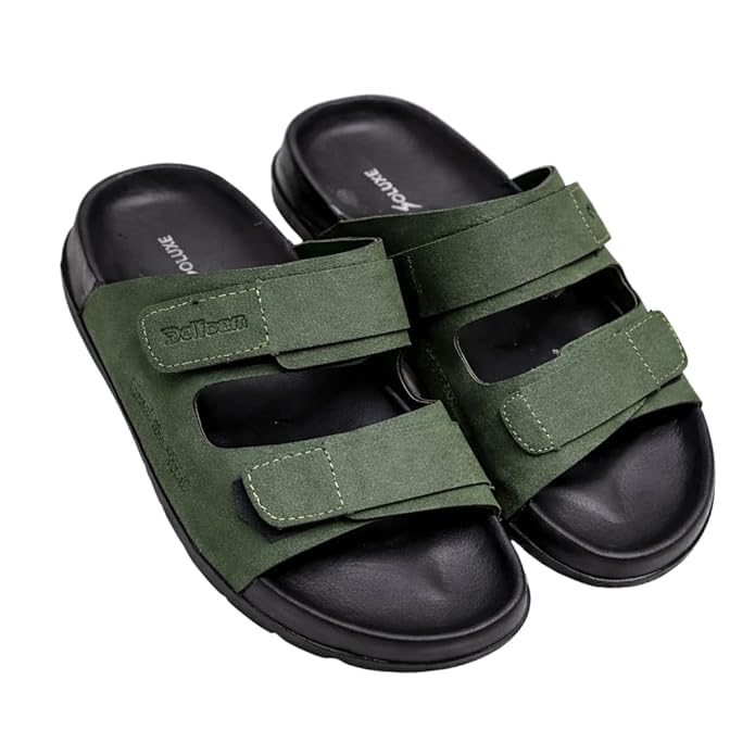 men’s | adjustable hook & loop strap | lightweight footwear | home & outdoor mens footwear | casual wear | everyday use - olive green & black