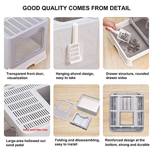 Arenero plegable grande para gatos con tapa y pala miniatura 2