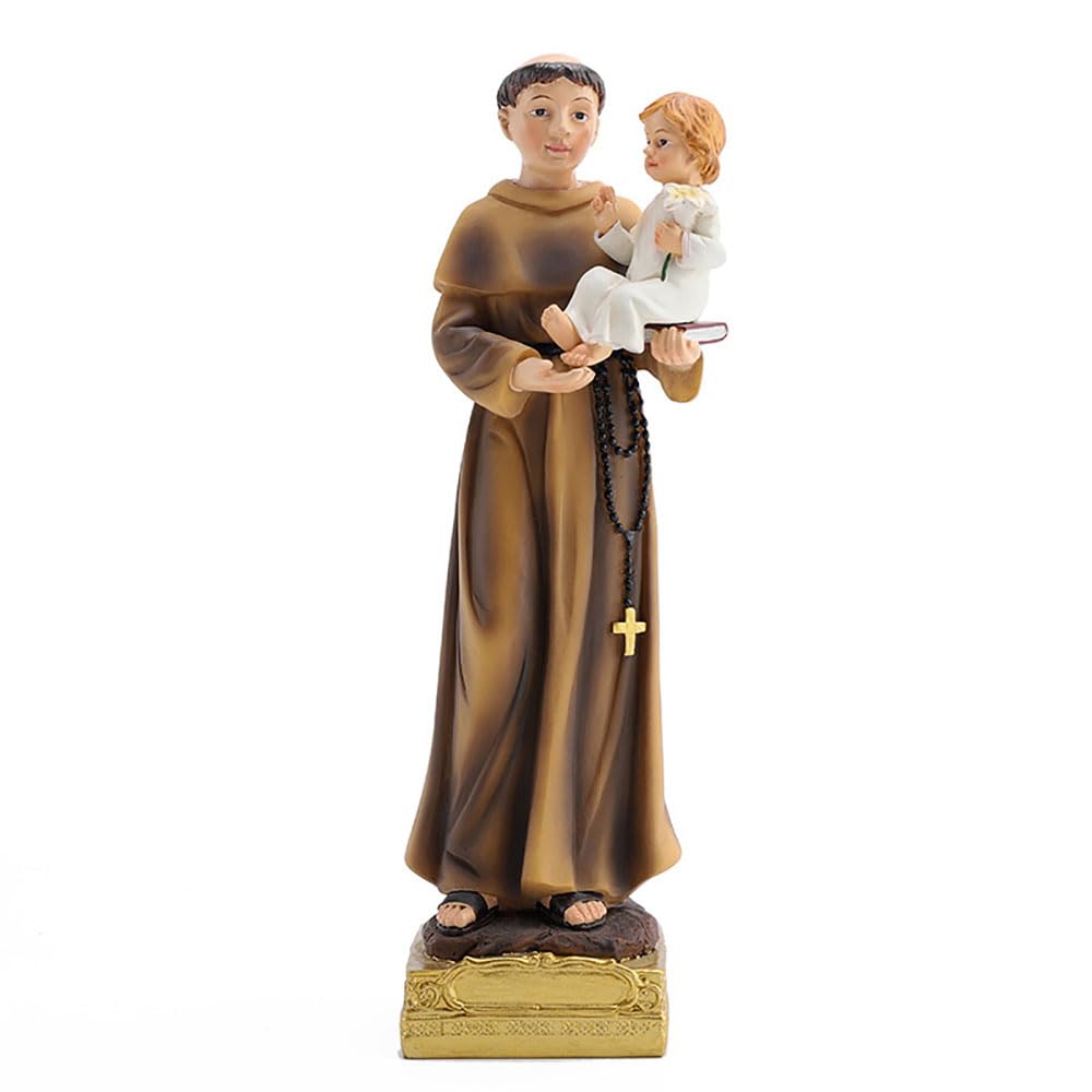Lllunimon 8.8Inch San Antonio De Padua Statue, Holy Religious St. Anthony with Child Jesus Figurine, Resin Catholic Gift