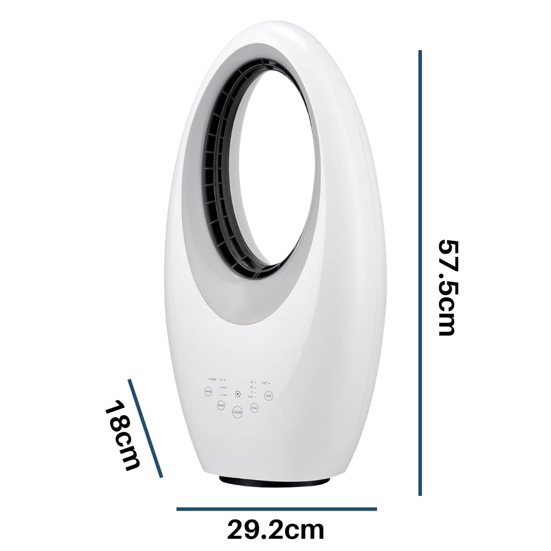 Max Star Ventilador sin Aspas con Mando a Distancia 3 Velocidades Purificador de Aire Oscilante Temporizador Luces LED Silencioso y Potente Hogar Oficina Dormitorio