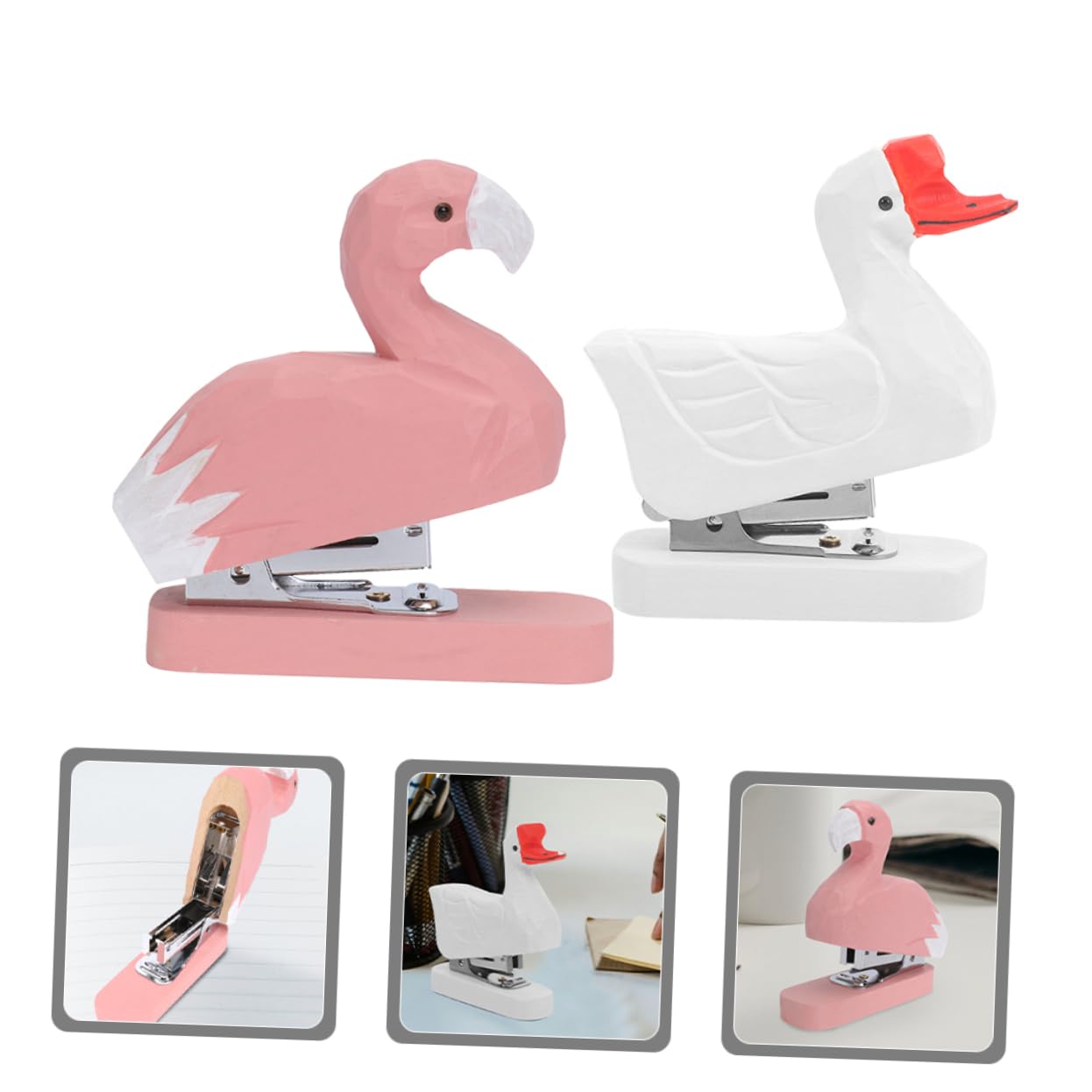 Cucitrice da Scrivania Animale in Legno 2 Pezzi per Casa | Decorativa e Originale, Forma Simpatica, Stile Semplice, per Ufficio e Tavolo