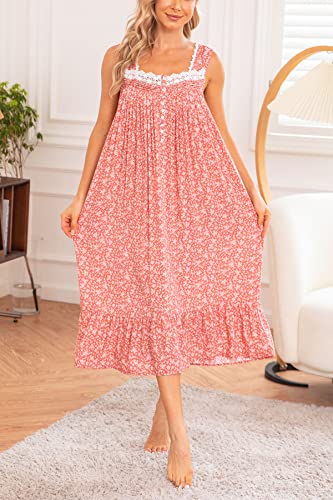 Image of AVIIER Cotton Nightgowns for Women Sleeveless House Dress Ladies Long Nightdress with Pockets S-XXL