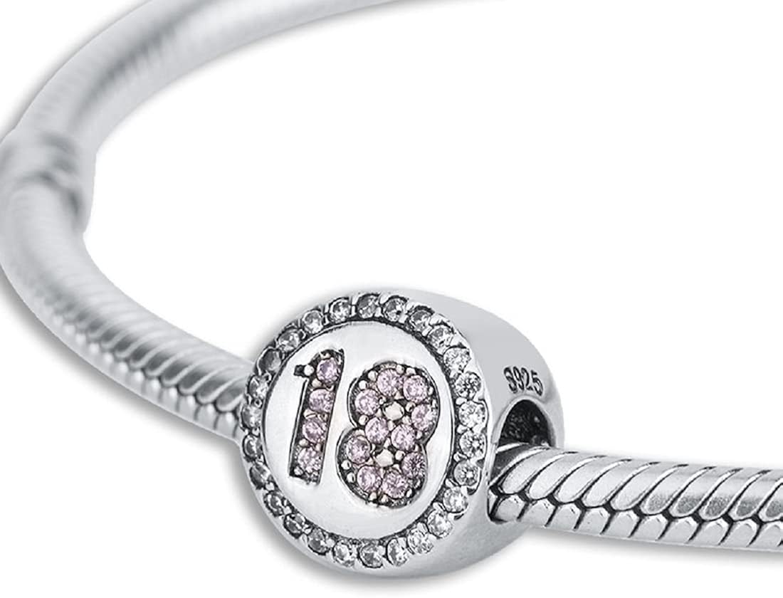 FeatherWish Celebration 18 Happy Birthday Beads Charm With Clear And Pink Cubic Zirconia Compatible With Pandora Bracelet Or Necklace (18th) - Image 4