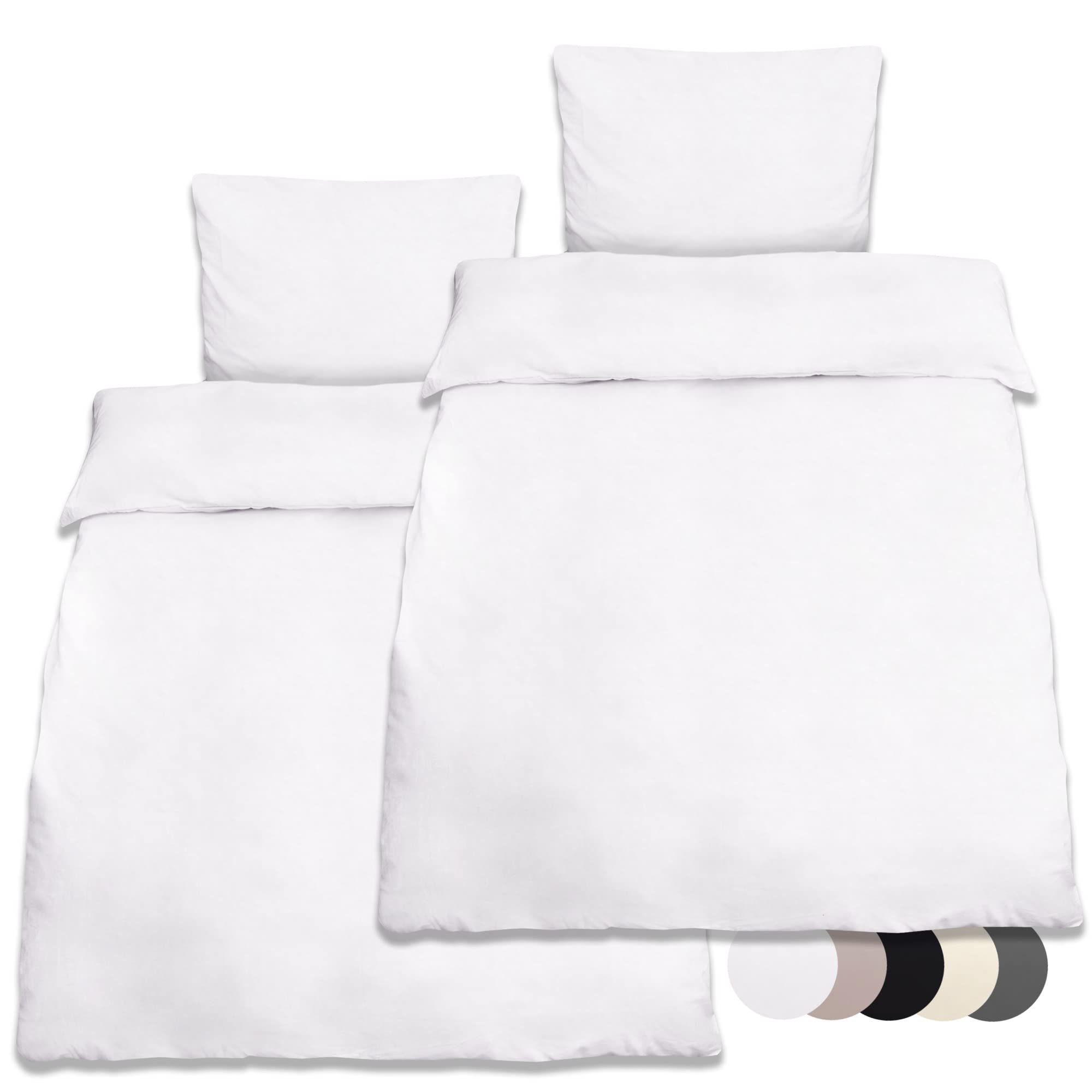 Beautissu Set di 2 copripiumino biancheria da letto singolo in 100% cotone | 135x200 bianco federa cuscino 80x80 dotato di cerniera renforcé Julie