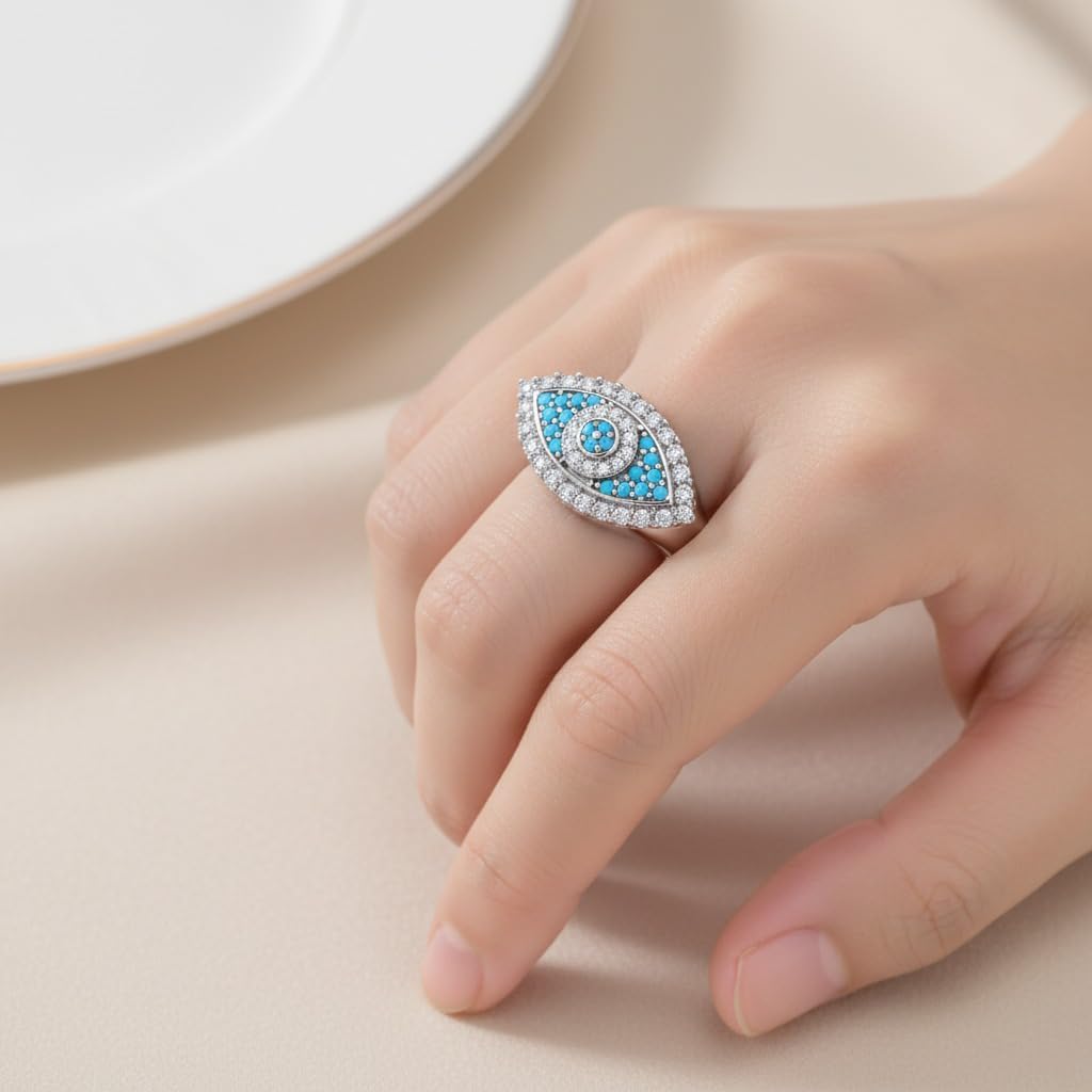 PEIMKO 925 Sterling Silver Evil Eyes Ring Vintage Turquoise Evil Eyes Turkish Ring for Women Birthday Gifts(3.5-12) - Image 5