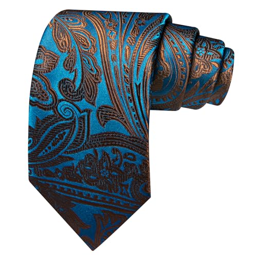 Image of Barry.Wang Men Ties Paisley Woven Silk Necktie Set with Pocket Suqare Cufflinks Formal