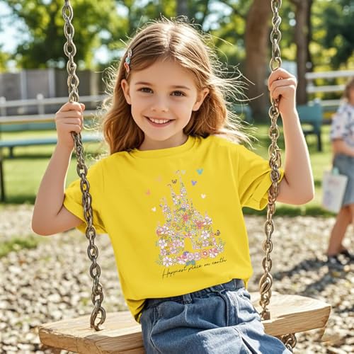 Image of Floral Castle Shirts for Girls Graphic Cute Tshirt Kids Toddler Flower Holiday Shirt Vacation Trip Tee Tops