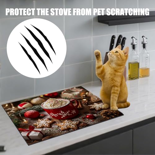 Image of Nuxovilar Red Cup Mug Stove Cover Diatom Mud 28.35x20.47 In | Glass Protector Countertop Mat Counter Saver Cooktop Cover Kitchen Festive Decor Room (Red Cup Pattern)