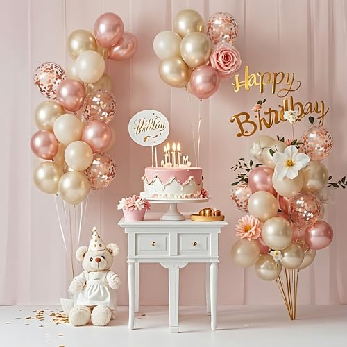 Image of Rose Gold Balloons 55 PCS Rose Gold and White Balloons 12inch Rose Gold Confetti Balloons for Engagement Bridal Shower Wedding Birthday Party Decorations