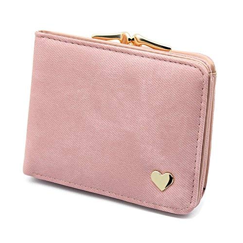 Damen Kleine Herz Dekoration Geldbörse Portemonnaie kurzer Kleine Geldbeutel Große Kapazität Wallets (Rosa) Cover