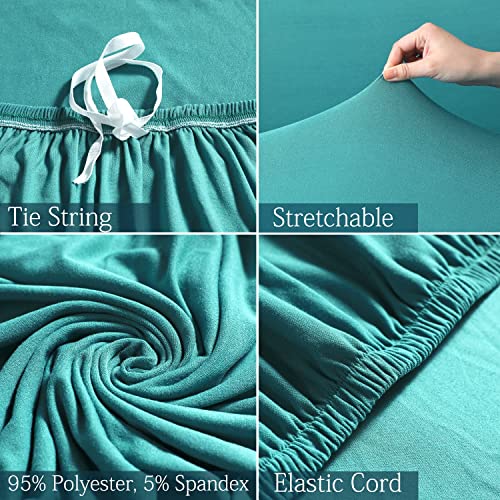 Image of HOKIPO 140 GSM Stretchable 5 Seater Sofa Cover, Dark Cyan (NEW-AR-4277-E7*2 + AR-4279-E7)