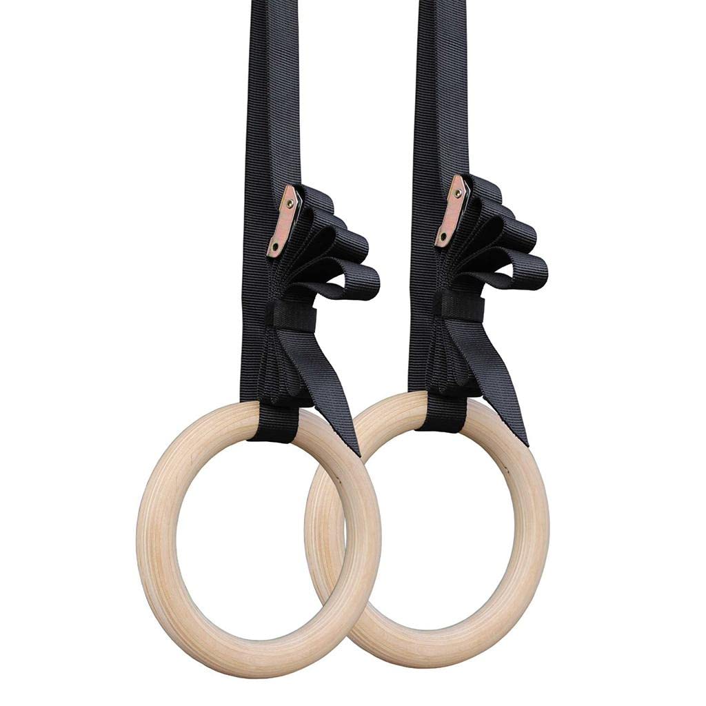 Anelli da ginnastica in legno con cinghie regolabili, attrezzatura da palestra resistente, 28 mm, legno + nero