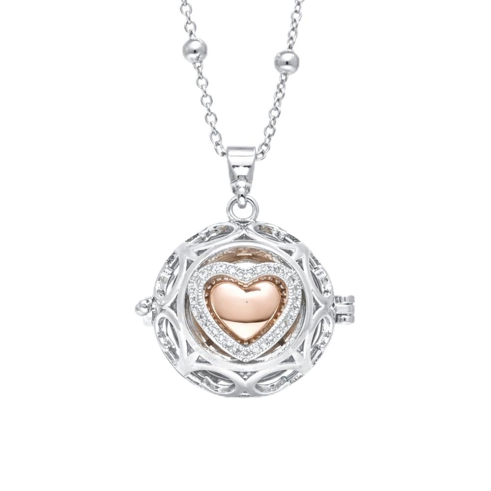Collana Chiama Angeli Donna Gravidanza in Bronzo Placcato Argento – Ciondolo Cuore con Zircone Centrale – Gioiello Premaman Scintillante e Luccicante – Idea Regalo Dolce Attesa - cll1587