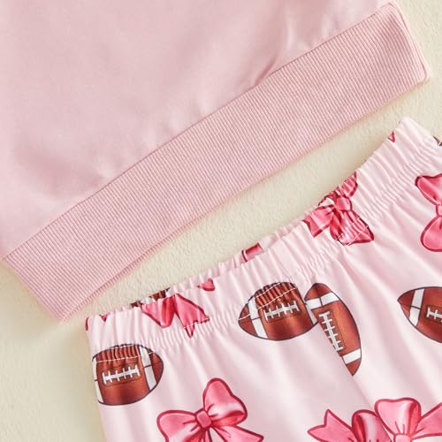 Image of Toddler Baby Girls Football Outfit Crew Neck Long Sleeve Rugby Bow Print Sweatshirt Elastic Waist Pants 2Pcs
