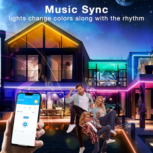 Image of Outdoor LED Strip Lights Waterproof 200ft, IP67 Waterproof LED Light Strips with Remote, Music Sync APP Control, RGB Color Changing LED Lights for Roof, Balcony, Deck, Pool, Patio, Outdoor Decorations