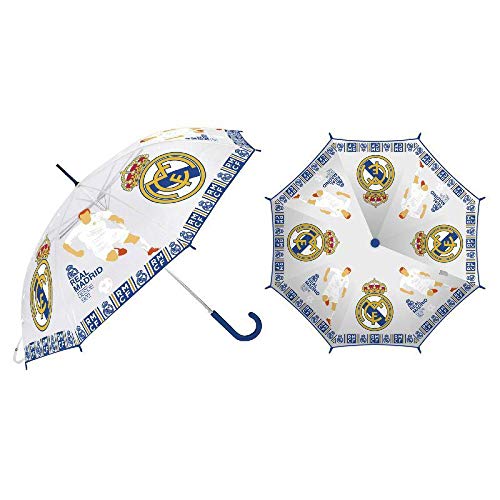 ARDITEX RM12975 Paraguas de EVA Transparente del Real Madrid CF, 8 Paneles, diámetro 95cm, Apertura automática Cover