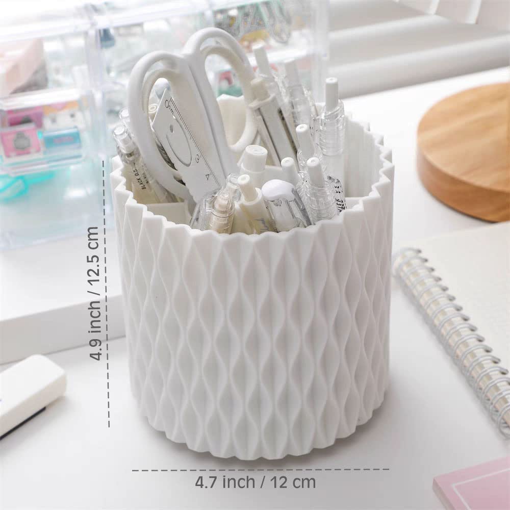 OWLFAVO Rotating Desk Organizer - 360° Spinning Pen Holder With 5 Compartments For Office & Home