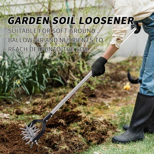 Rotary Garden Tool, Adjustable Hand Tiller, Long Handle Cultivator for Aerating, Weeding, Planting and Mixing Soil or Reseeding Grass - Image 3