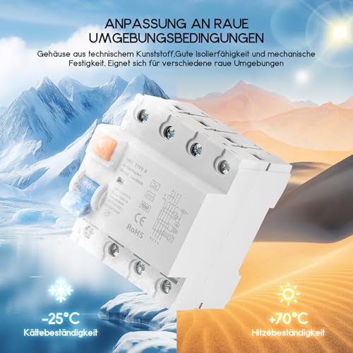 FI Schutzschalter Typ B 40A 30mA 4 Polig Allstromsensitiv RCD,für Photovoltaikanlagen,Wallbox Ladestationen,Wechselrichter,Fehlerstromschutzschalter mit 10kA Schaltvermögen für Drehstrom (40A)