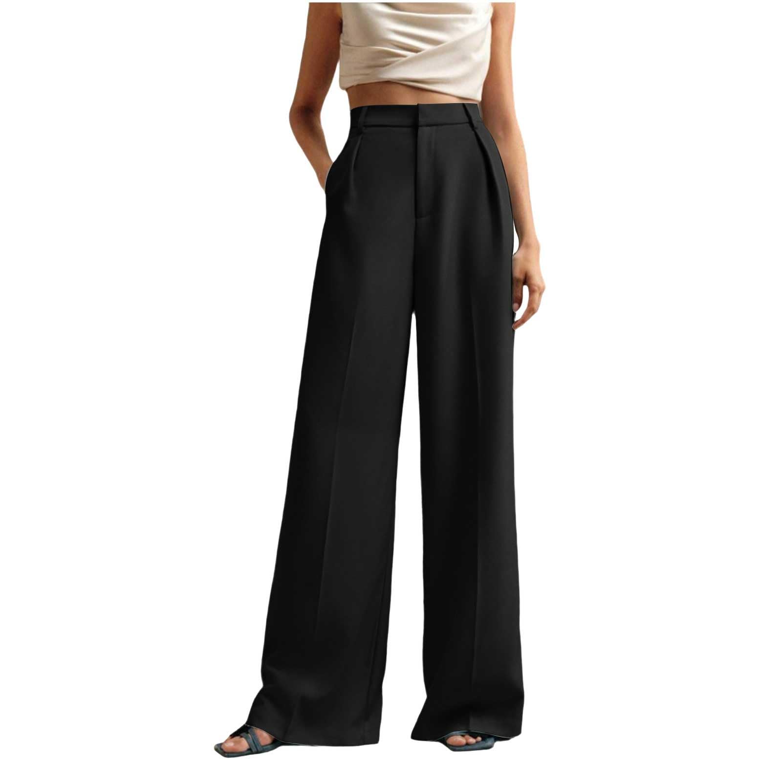 HGps8w Womens Wide Leg Dress Pants - High Waisted Elegant Business Casual Full Lenght Suit Pants with Pockets