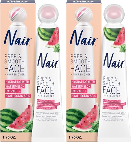 Image of NAIR Prep & Smooth Face Exfoliating Depilatory Cream for Women - Effective Hair Removal for Smooth Skin with Hyaluronic Acid,1.76 oz,(Pack of 2)